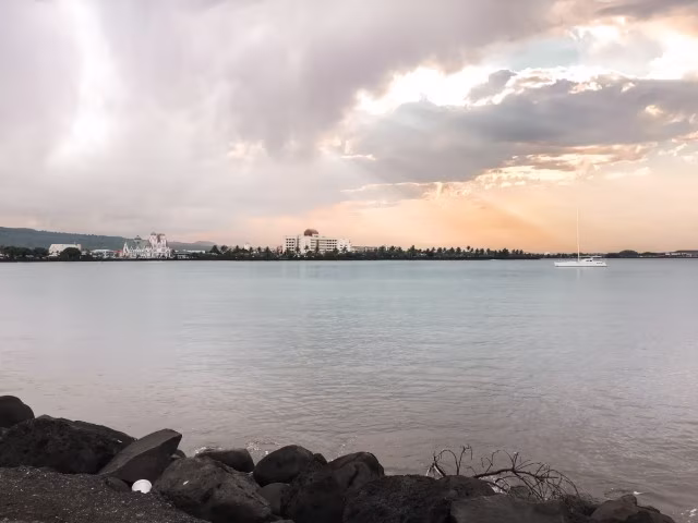 Apia Harbour during golden hour sunset Samoa
