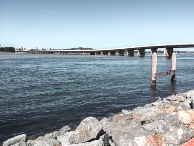 Forster bridge lake water on a Sydney to Brisbane road trip, east coast of Australia.