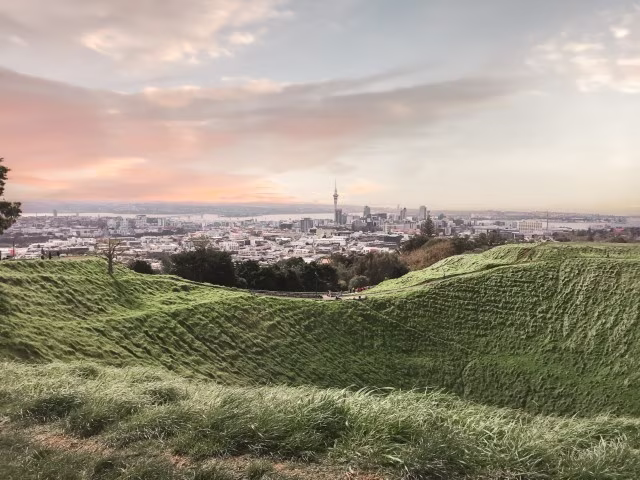 Mt Eden Summit Volcano Crater Sunset Auckland New Zealand