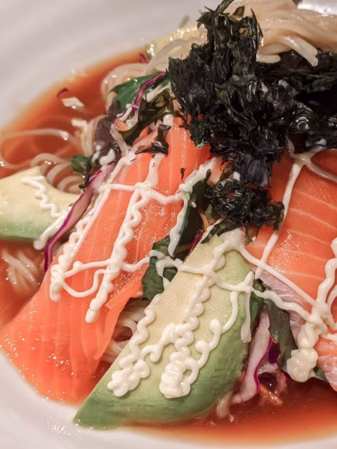Japanese food eat healthy postpartum motherhood self care salmon avocado salad