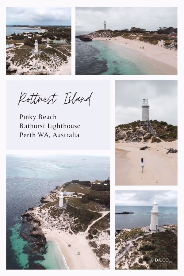 Pinky Beach & Bathurst Lighthouse, Rottnest Island aerial drone shot travel guide