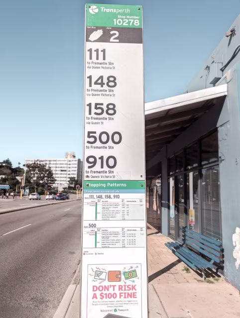 bus stop at Fremantle travel guide Perth Australia