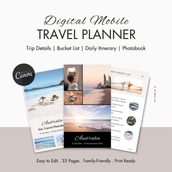 Travel Planner Itinerary Photobook Mobile Digital Canva Template Download Family Trip Modern Minimalist