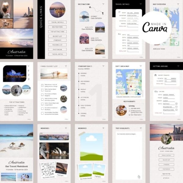 Travel Planner Itinerary Photobook Mobile Digital Canva Template Download Family Trip Modern Minimalist