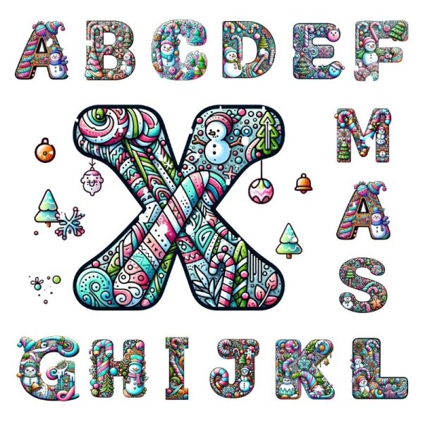 Christmas Alphabets Letters Font Clipart Stickers Doodle Colourful PNG Digital Download