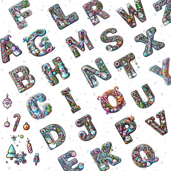 Christmas Alphabets Letters Font Snowman Stickers Doodle Colourful PNG Digital Download
