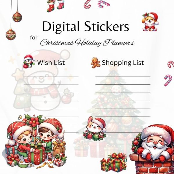 Christmas Clipart PNG Digital Sticker Transparent Cute Kawaii Planners Events Xmas