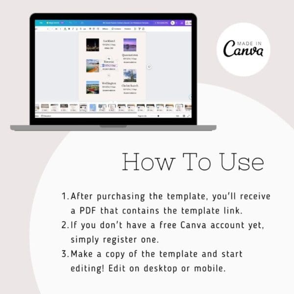 Digital Travel Planner Itinerary Journal Photobook Canva Template Download Minimalist Feminine How To Use