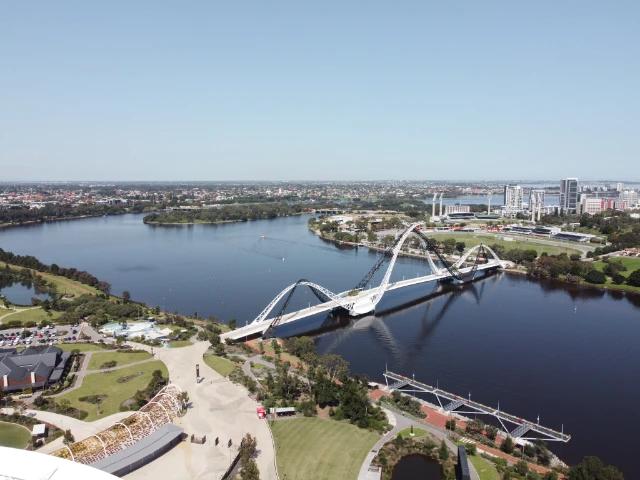 Perth city bridge aerial drone shot WA Australia travel guide cover