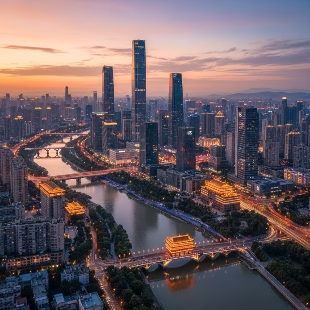 aerial view of chengdu china night lights cityscapes