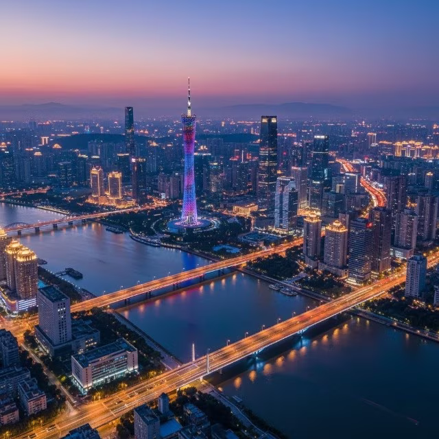 aerial view of guangzhou china night lights cityscapes