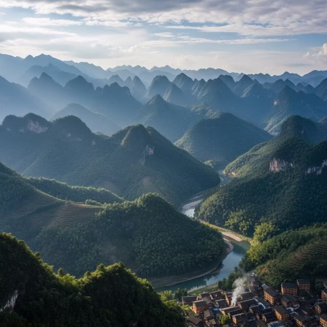 aerial view of guizhou china mountain ranges landscape