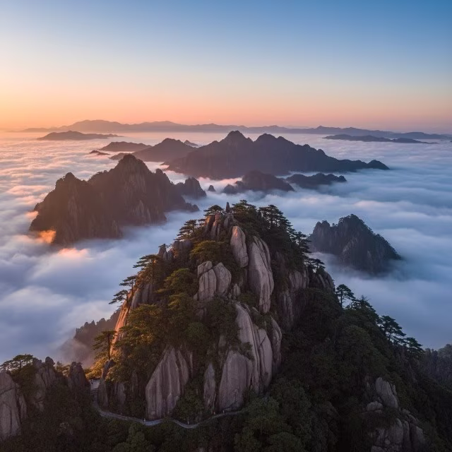aerial view of huangshan china yellow mountain