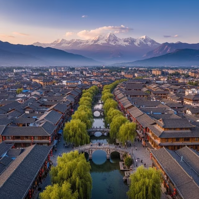 aerial view of lijiang yunnan china night lights cityscapes