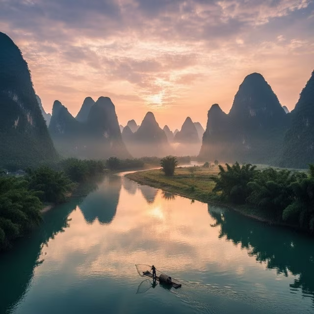 aerial view of yangshuo guilin china night lights cityscapes